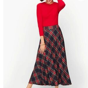 Talbots Red and Navy Plaid A-Line Skirt